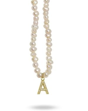 LINYA JEWELLERY Mono Letter Pearl Necklace A - Metallic