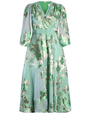 Closet Mint Floral Wrap Midi Dress With Flared Sleeves - Green