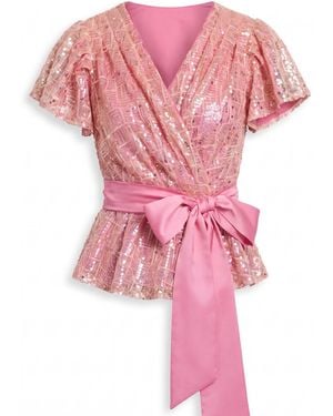 concept A trois Sequin Wrap Top With Satin Tie - Pink