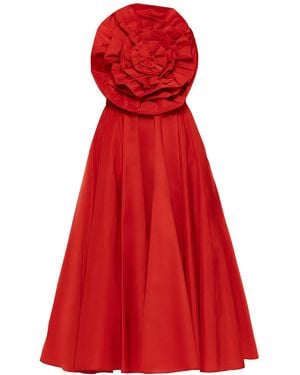 Nissa Floral-Detail Taffeta Midi Dress - Red