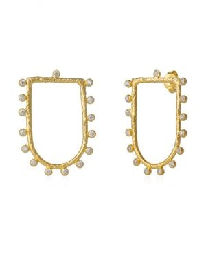 Spero London Sterling Shield Crown Natural Textured Earrings - Metallic