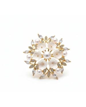Angel Barocco Blossom Pearl Floral Brooch - Metallic