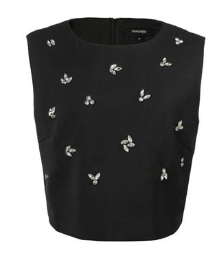 Smart and Joy Sleeveless Embroidered Top - Black