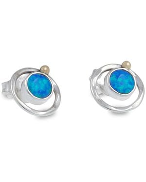 Isla Silver Handmade Dainty Fire Opal Stud Earrings - Blue