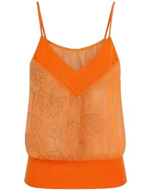Conquista Floral Print Camisole With Stud Detail - Orange
