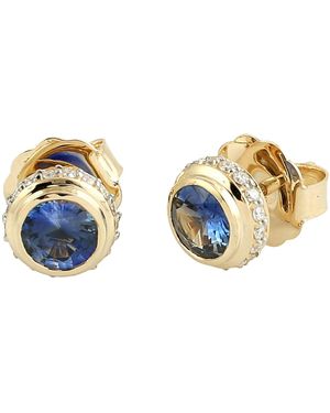 Artisan Luxury Round Sapphire & Diamond Earrings - Metallic
