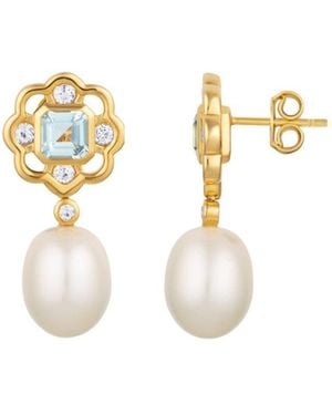 Lulu B London Topaz & Pearl Gemstone Flower Stud Drop Earrings - Metallic