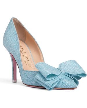 Beautiisoles by Robyn Shreiber Made in Italy Oxsana Linen & Leather Comfortable Work Evening Party Chic High Heel Pump - Blue