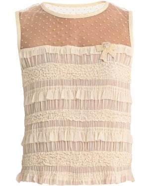 Lalipop Design Neutrals Sheer Panel Embellished Top - Natural