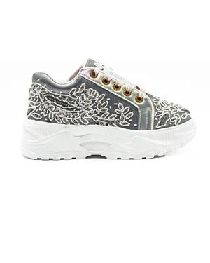 Rettrose Iska Luxury Satin Handmade Embellished Trainers - Grey