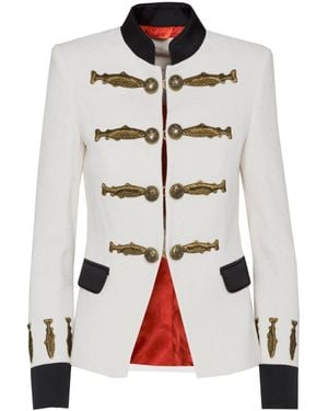 The Extreme Collection Neutrals Ivory Military Tailored Blazer With Embroidery - White