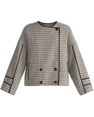 Paisie Double Breasted Check Jacket With Matching Scarf - Gray