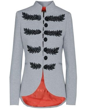 The Extreme Collection Pearl Blazer With Satin Collar And Elegant Embroidery Cipriani - Grey