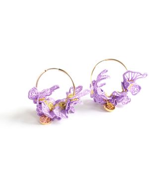 Nana Watanabe Swell Wave-Inspired Embroidered Earrings - Purple