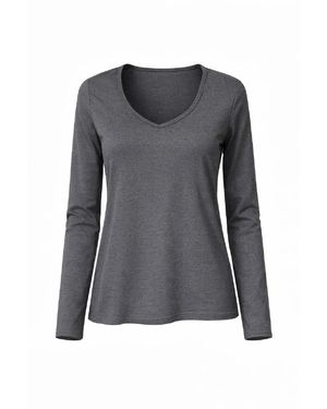 Conquista Essential Long-Sleeve V-Neck Top - Grey