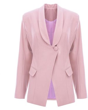 BLUZAT Powder Blazer With Front Button - Pink