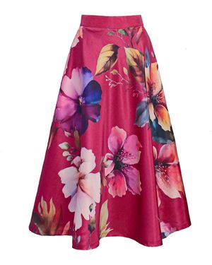 Richa Sharma Floral Silk Midi Skirt - Pink