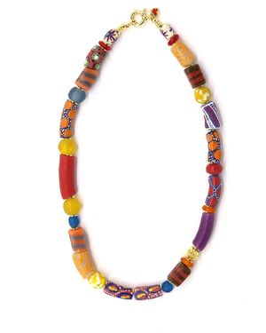 Shar Oke African Krobo Multicoloured Glass Necklace V8 - Metallic