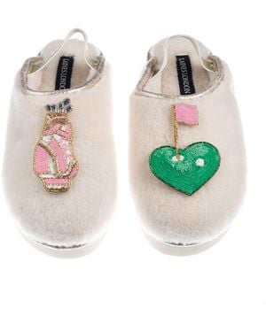 Laines London Neutrals Flatform Cloud Closed Toe Slippers With Golf Lover Brooches - Green