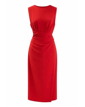 Exquise Noa Draped Midi Dress – - Red