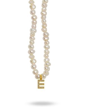 LINYA JEWELLERY Mono Letter Pearl Necklace E - Metallic
