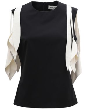 Julia Allert Designer Fitted Sleeveless Top, Floral Accent – - Black