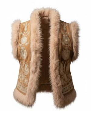 IZABELA MANDOIU Neutrals Embroidered Faux-Fur Vest - Brown