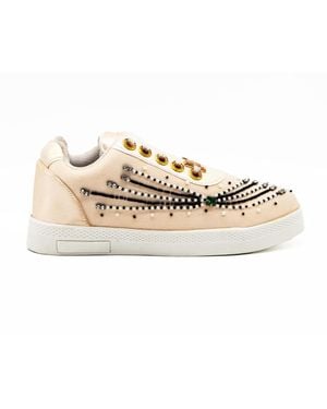 Rettrose Neutrals Nancy Luxury Buttermilk Satin Handmade Embellished Tennis Shoe - Black