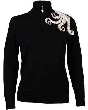 House of Laines London Laines Couture Quarter Zip Jumper With Embellished Octopus - Black