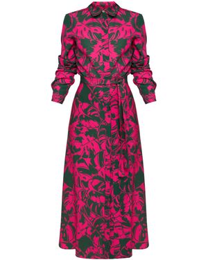 UNDRESS Avia Green Magenta Pink Floral Printed Shirt Dress - Red