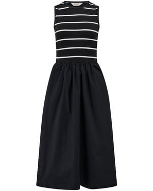 Sugarhill Lorena Jersey & Woven Mix Midi Dress, Stripe - Black
