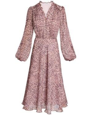 Santorelli Amal Long Sleeve Fit & Flare Midi Dress - Purple