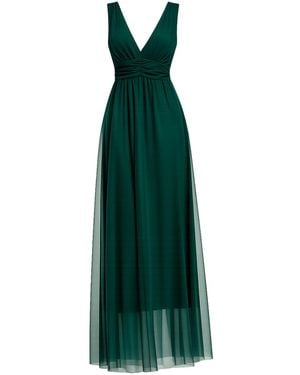 Tantra Spain Sl Long Tulle Dress With Straps, Pleated Waist, And Flared Skirt - Green