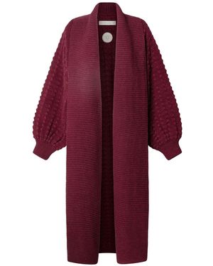 The Extreme Collection Burgundy Long Knit Cardigan Dominic - Red
