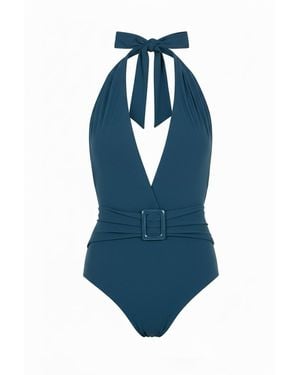 Kikki-G Swimwear Nada Deep Plunge One Piece - Blue