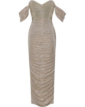 Miss Circle New York Gene Ruched Off Shoulder Chiffon Dress - Metallic