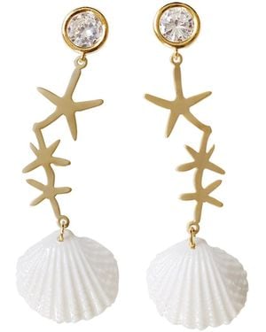 POPORCELAIN Crystal Star Seashell Earrings - Metallic