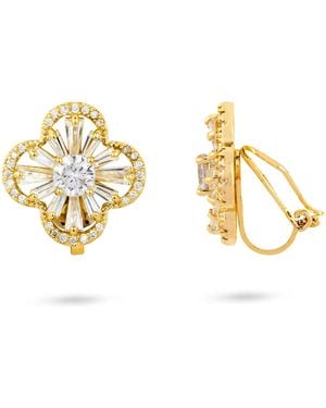 Gold Trip Clover Flower Clip On Earrings - Metallic