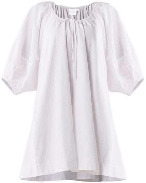 REISTOR Puff Sleeved Dress With Drawstring Neckline - White