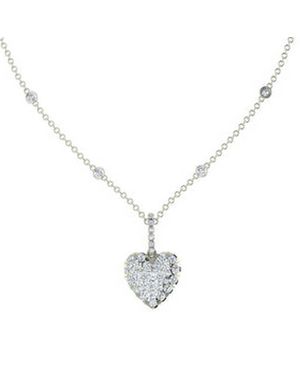 Cervin Blanc Heart Necklace With Scatter Diamond Chain - Metallic