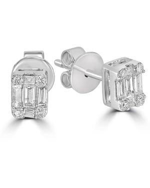 Artisan Baguette & Round Diamond Cluster Stud Earrings - Metallic
