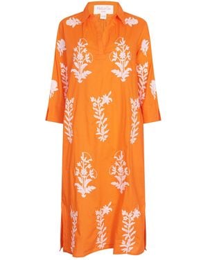 NoLoGo-chic Long Tourist Dress Satsuma With Embroidery - Orange