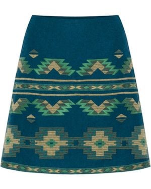 Annabo Rombé Geometric Embroidered Wool Mini Skirt – Deep - Green