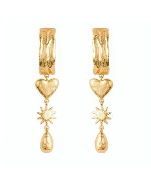 Ballinger Jewellery Sun, Rain & Hearts Drop Statement Earrings - Metallic