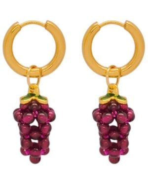 VALERIE CHIC Grape Garnet Stone Hoop Earrings 18K - Metallic