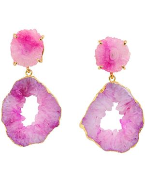 YAA YAA LONDON Pastel 'summer Love' Gemstone Gold Statement Earrings - Pink