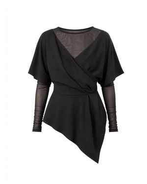 Larisa Dragna Kimono Top With Layered Effect - Black