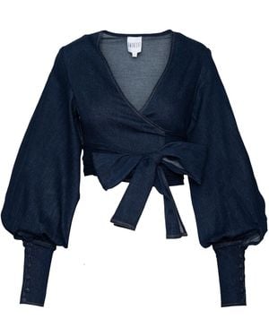 Ofuure Dana Denim Wrap Top - Blue
