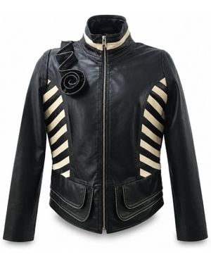 Zasta Studio Flower Biker Leather Jacket - Black
