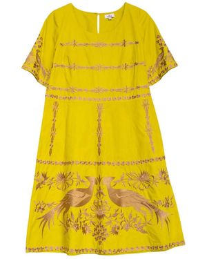 Niza Floral Print Midi Dress With Belt And Front Closure - Yellow